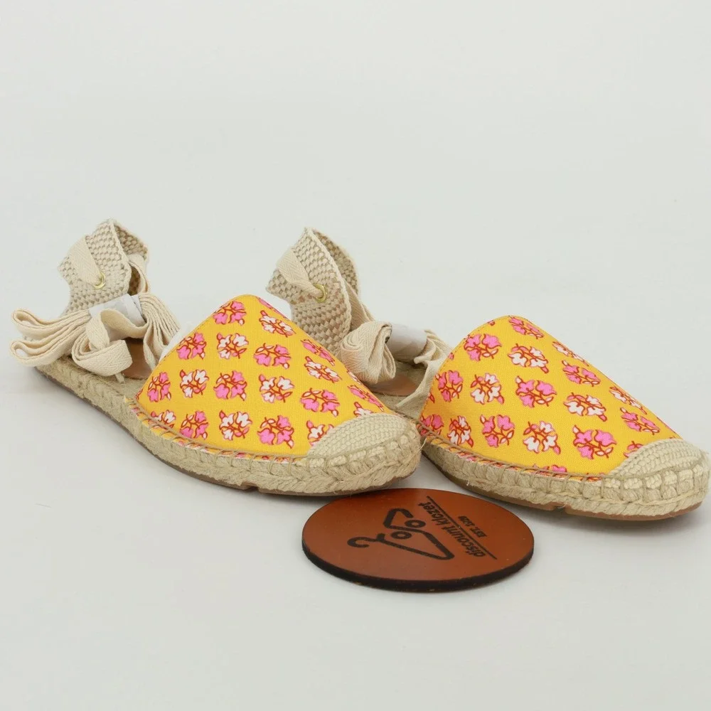 J.Crew Printed Lace-Up D'Orsay Espadrille Sandals Orange Block Size 9.5 NIB Boho